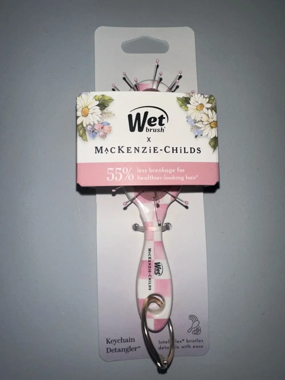 Wet brush x Mackenzie-Childs Keychain Detangler Brush White Pink Rosy Check